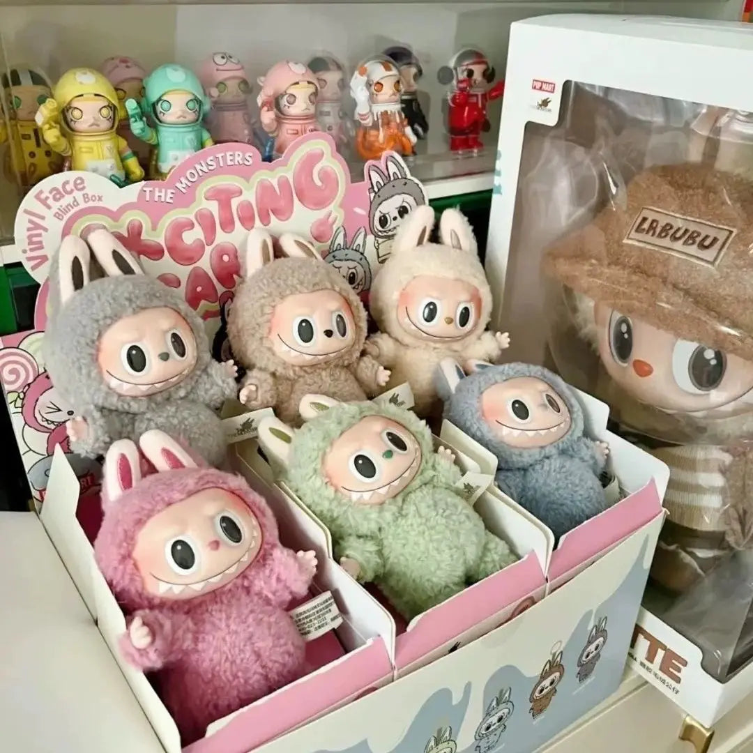 Original Popmart Labubu Monsters Exciting Macaron Doll Plush Toys First 1st Generation Chestnut Cocoa Soymilk Blind Mystery Box